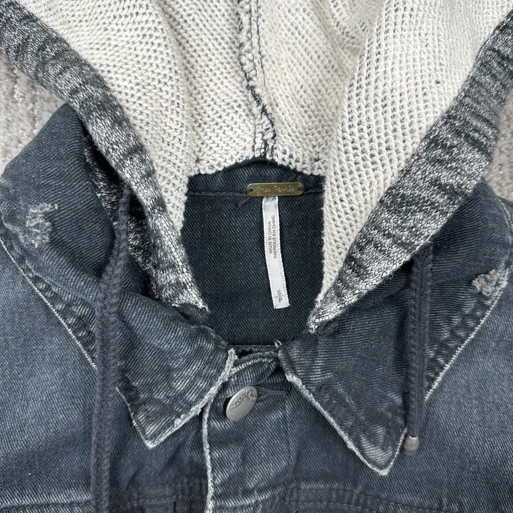 Free People Denim Knit Sweater Jacket With Removable Hoodie Women's Size Small - Picture 3 of 10